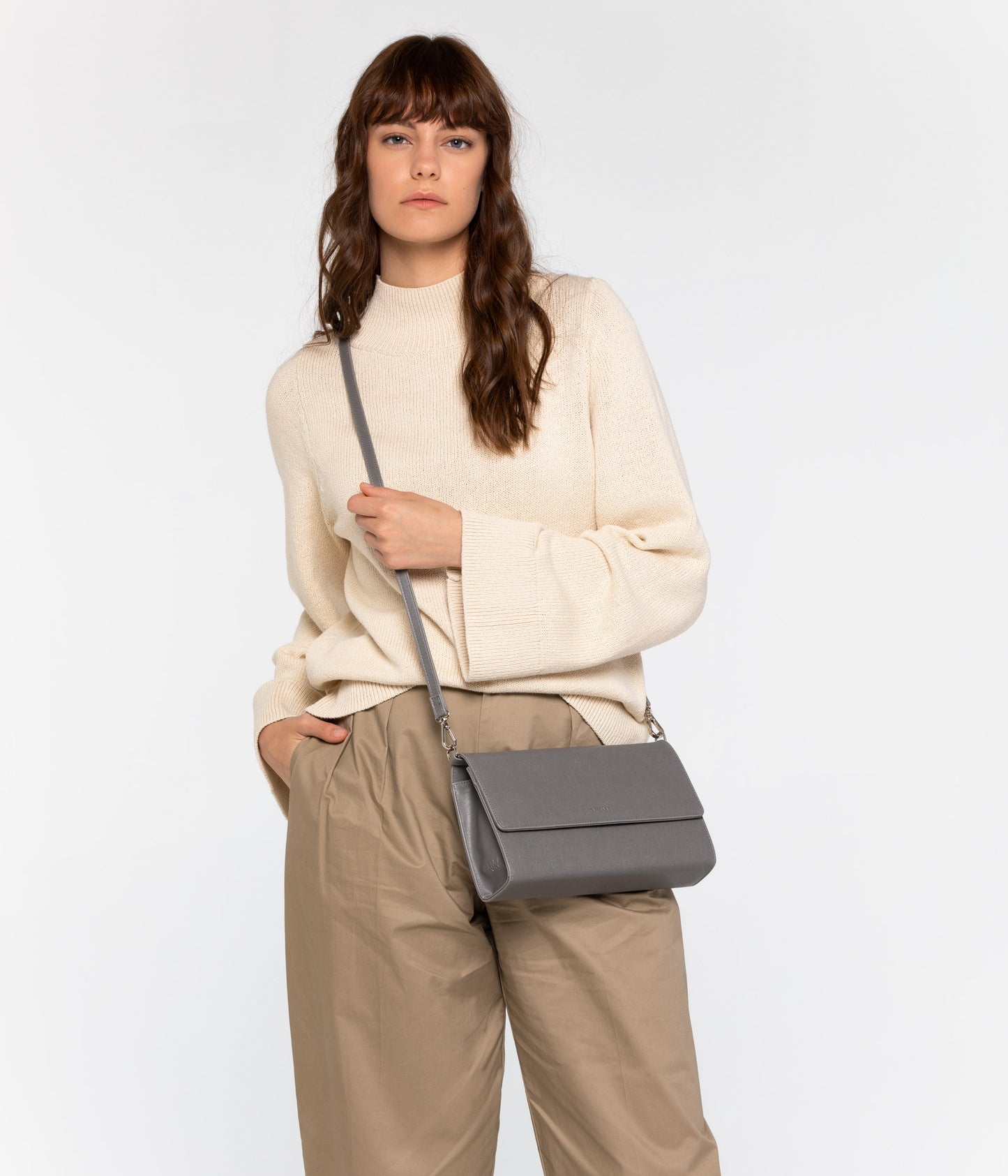 DREWLG Large Vegan Crossbody Bag - Vintage | Color: Grey- variant::Shadow