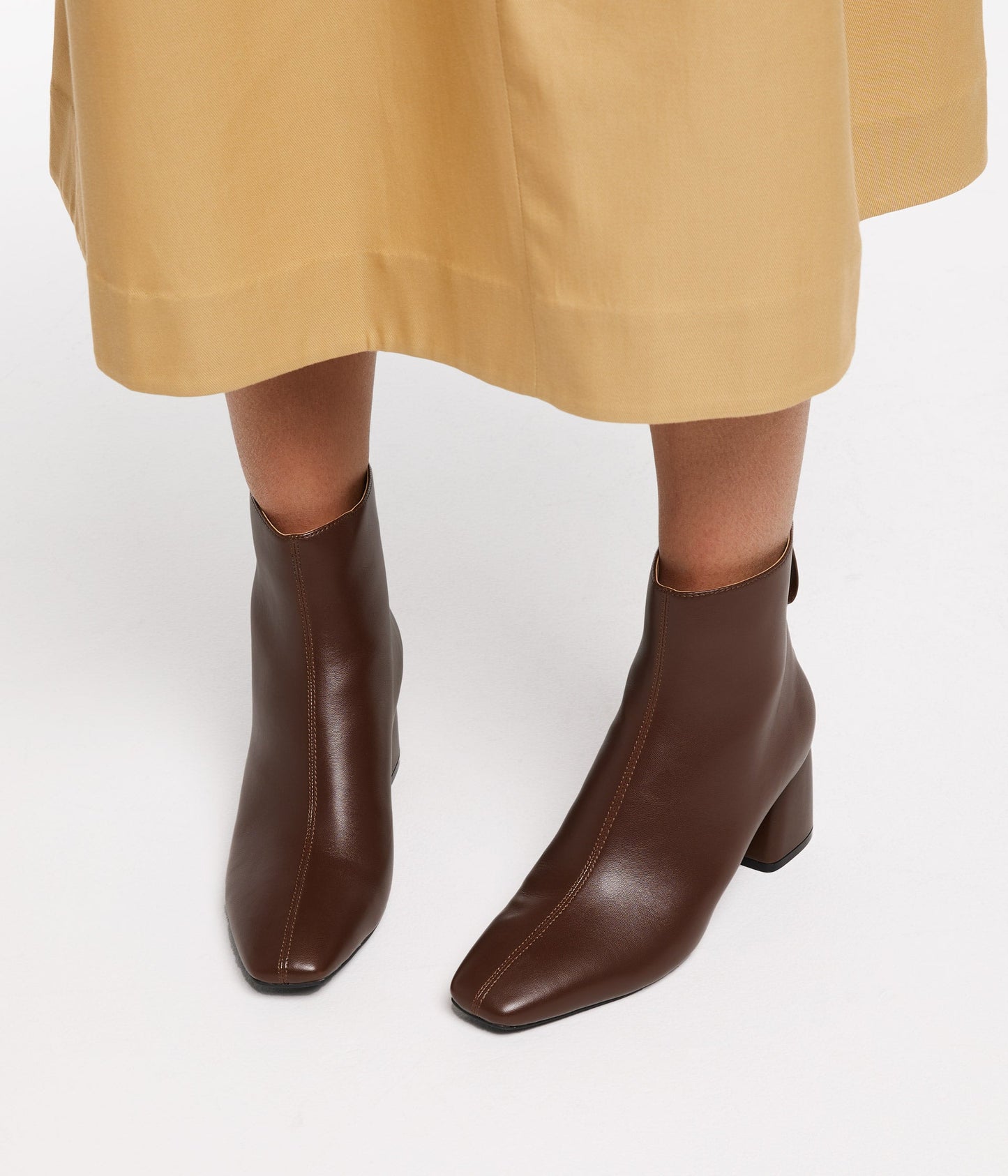 DEENA Women's Vegan Mid Heel Boots | Color: Brown - variant::chocolate