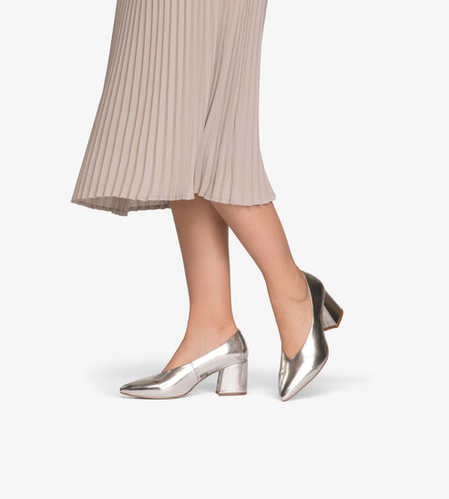 SIBYL Vegan Block Heels | Color: Metallic - variant:silver