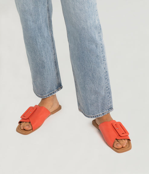 CYNDIE Women's Vegan Flat Sandals | Color: Red - variant::fleur