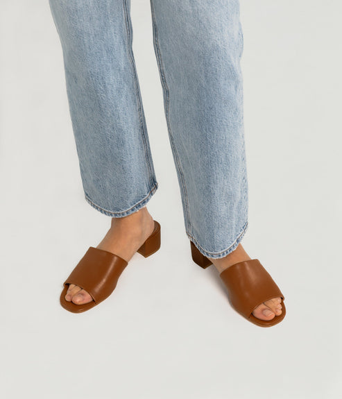 TIBI Women's Vegan Sandal Slides | Color: Brown - variant::chili
