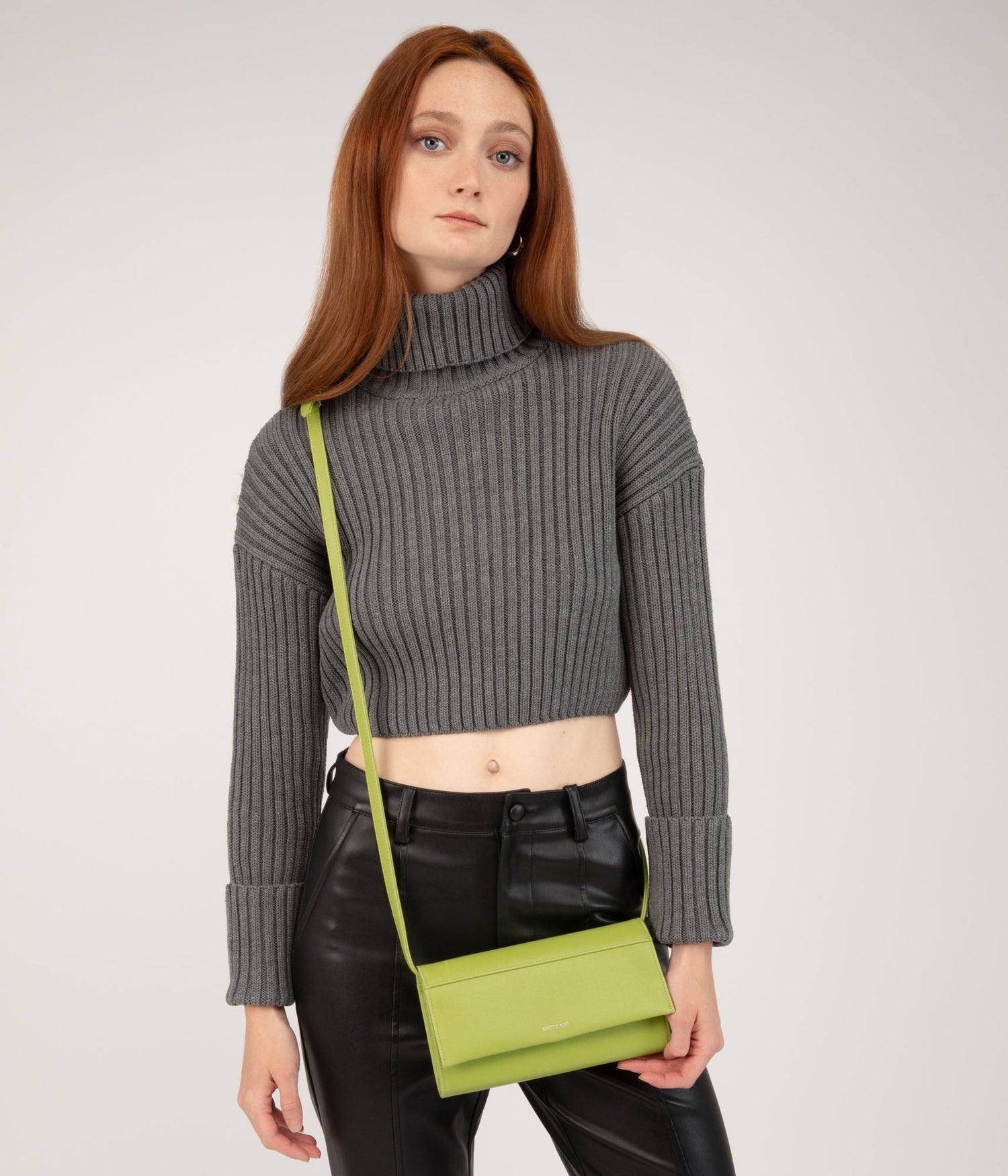 Y2K 2000 MATT & NAT Vegan MOD Lime Green Pleather Top Handle / Envelope Clutch outlet / Crossbody Purse - Cruelty Free - Recycled - 15