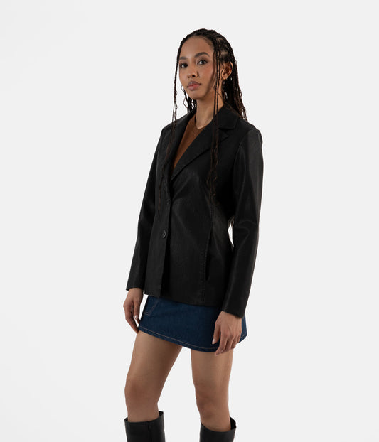 KATRIN Women's Vegan Leather Blazer | Color: Black - variant::black