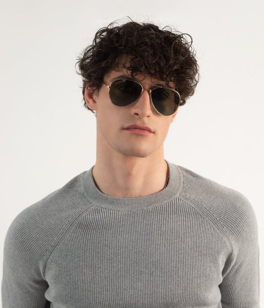 SADIE Metal Aviator Sunglasses | Color: Gold - variant::golsmo