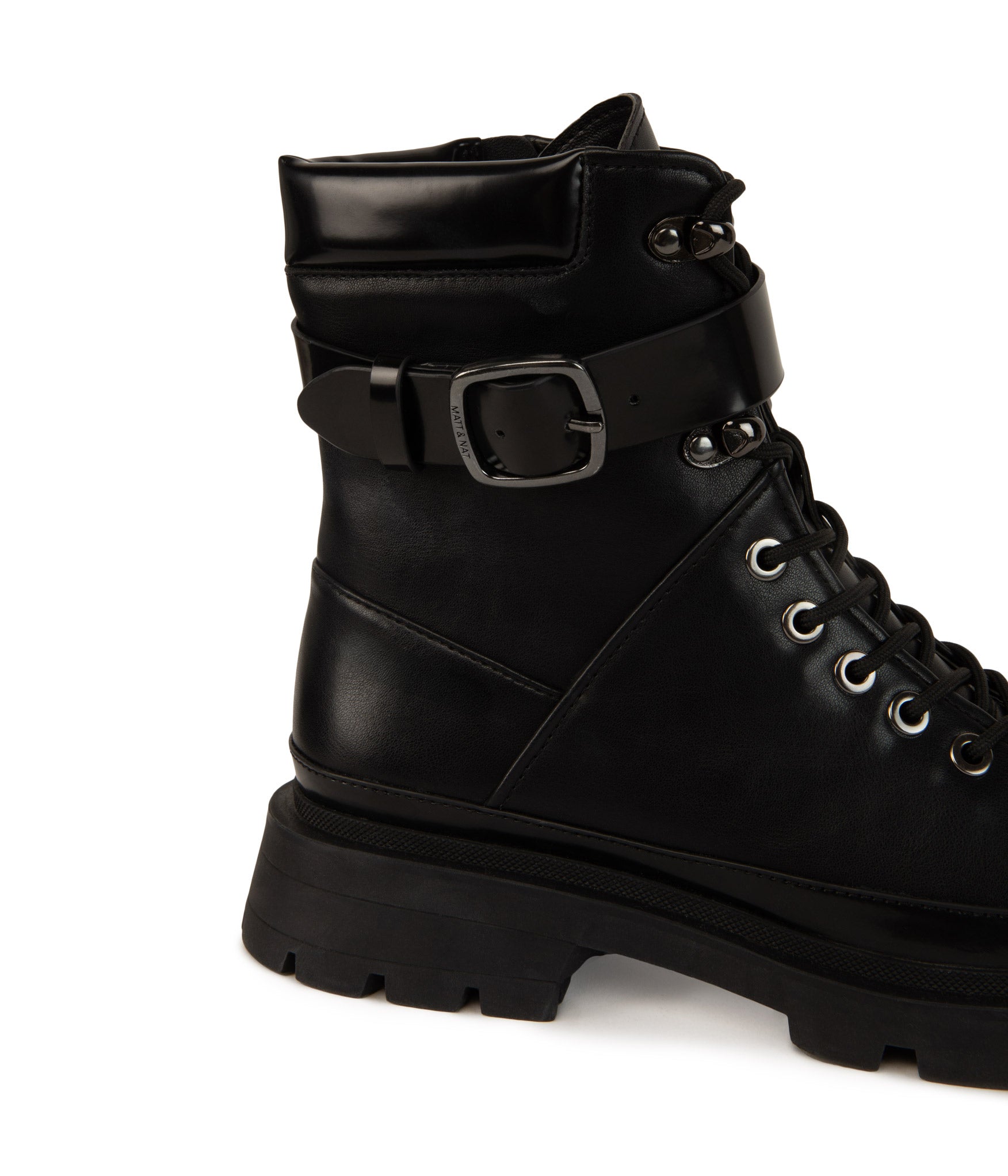 Unisex Combat Boots Lace-Up Ankle Boots Vegan Leather Durable Vegan Division - Black and Silver Faux Leather Combat Boots  main image 2