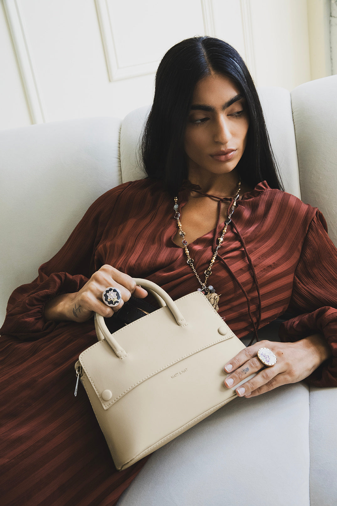 SILVA SM Small Vegan Satchel - UPPEAL™ | Color: Pearl - variant::Pearl