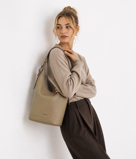 JESA Vegan Hobo Bag - Grain | Color: Black - variant::black