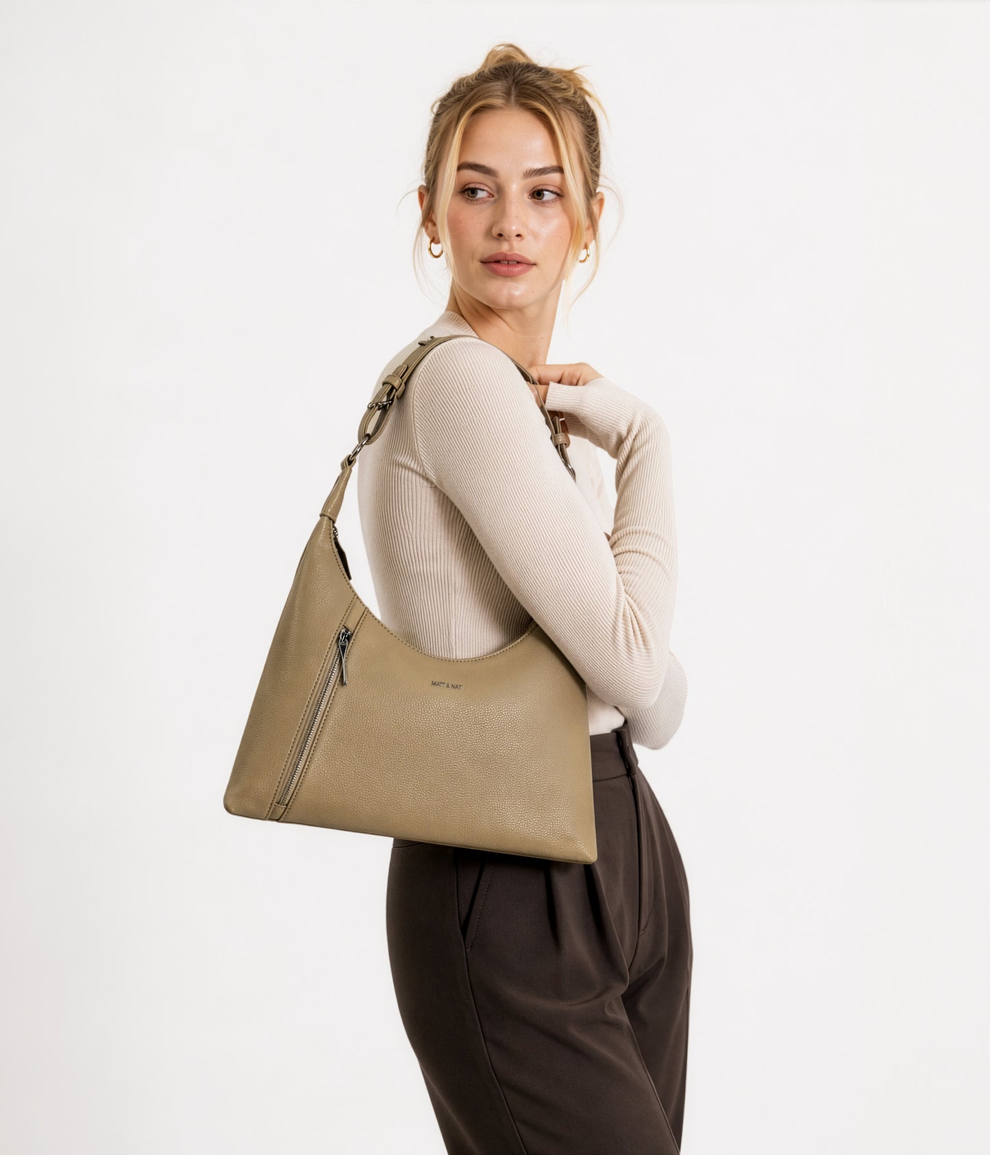 MORGAN Vegan Hobo Bag - Grain | Color: Almond - variant::almond