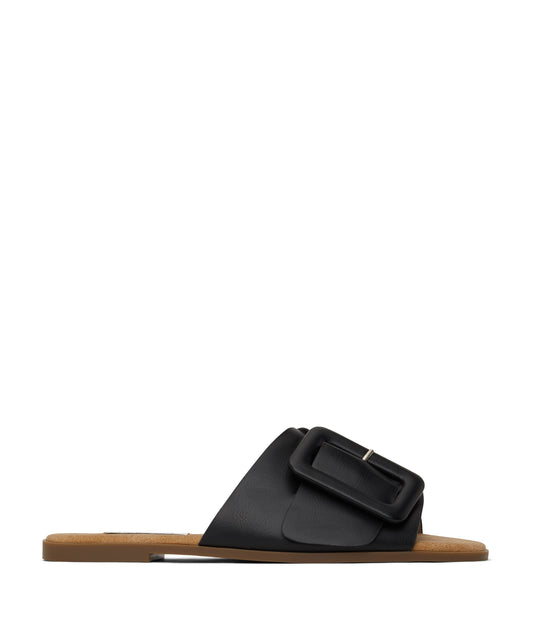 CYNDIE Women's Vegan Flat Sandals | Color: Black - variant::black