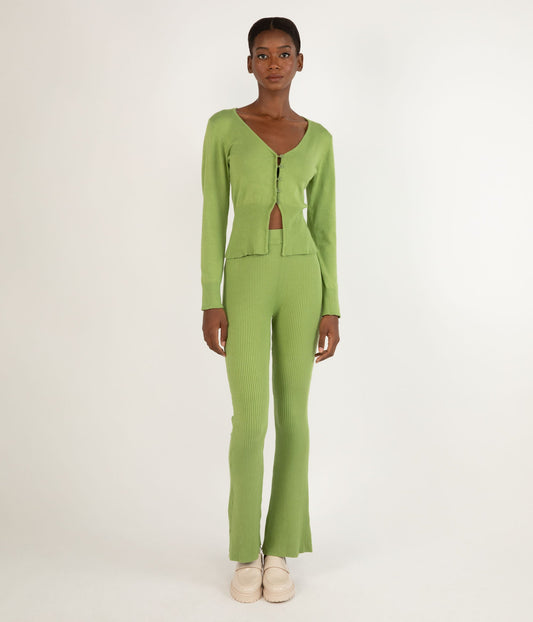 COLETTE Women's Bamboo Ribbed Pants | Color: Green - variant::cactus