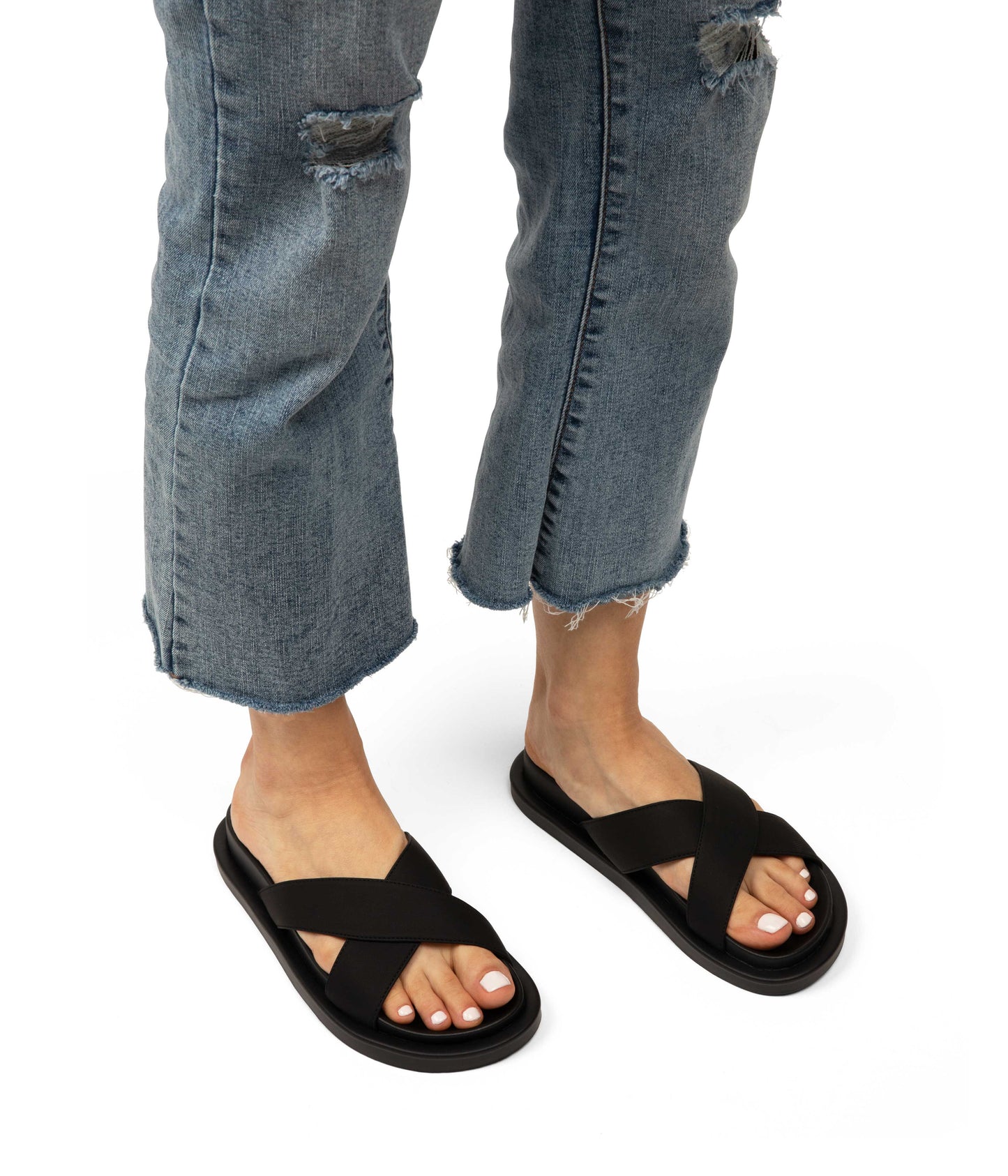ALVERA Women's Vegan Flat Sandals | Color: Black - variant::black