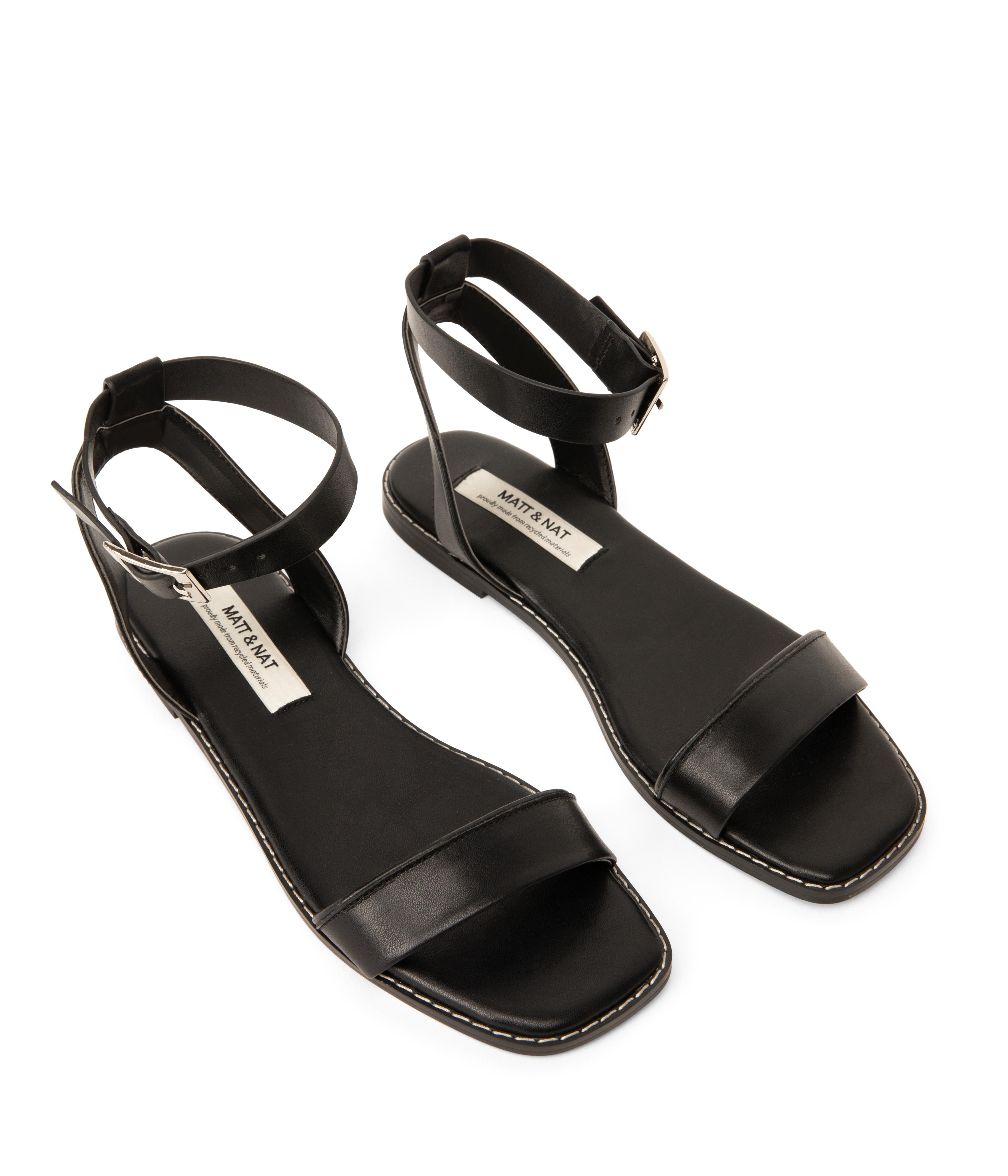 flat dress sandals black SARIE Women's Vegan Flat Sandals