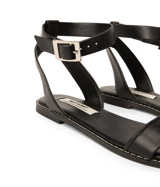 SARIE Women's Vegan Flat Sandals | Color: Black - variant::black
